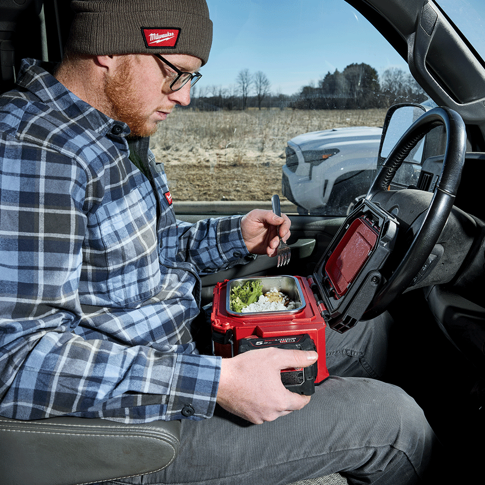 Milwaukee M18PHLB0 PACKOUT Heating Lunch Box – Tool Only in use on site