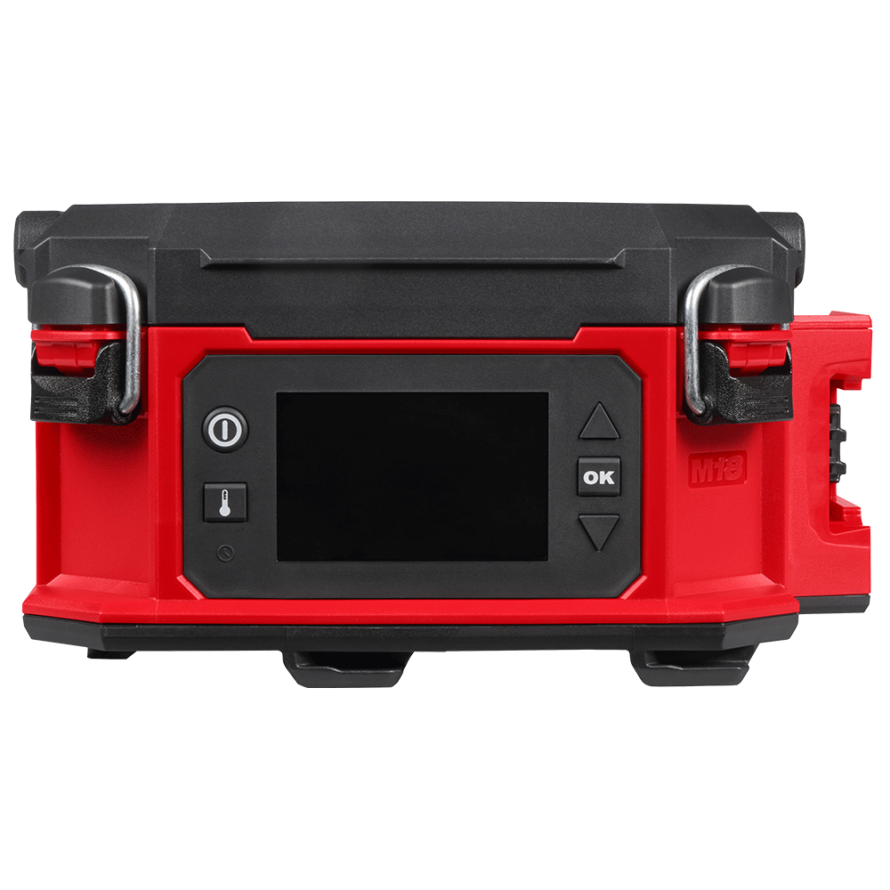 Milwaukee M18PHLB0 PACKOUT Heating Lunch Box with lid open showing two stainless containers