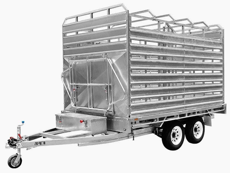 12×7 Hydraulic Tipping Livestock Trailer – front three-quarter view